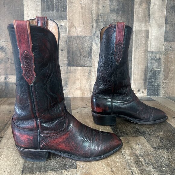 Lucchese 2000 Black Cherry T3203S Leather Inlay Cowboy Boots Mens 10.5 D - Picture 4 of 12